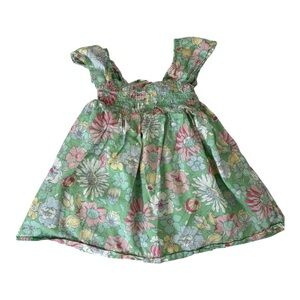Baby Gap Mini Green Floral Cotton Dress Lined Stretchy Summer Ruffle 3T